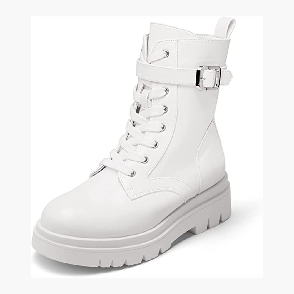 DREAM PAIRS Women's Chelsea Platform Combat Boots - White - NEW